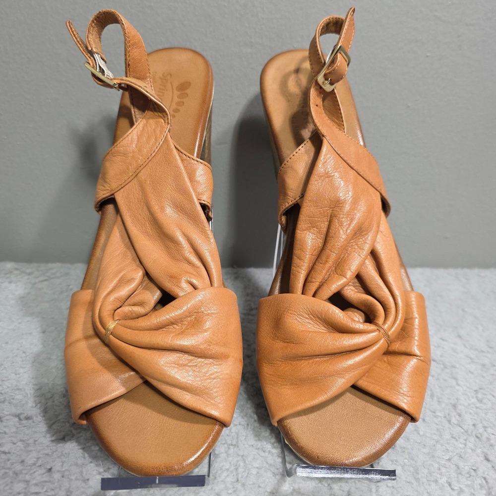 Women Vintage Style 70s 9.5 / 40 Spring Step Madeleine Brown Leather 3" Heel - Picture 3 of 8